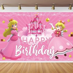 Super Mario Princess Peach Birthday Backdrop Castle Background Photo Banner