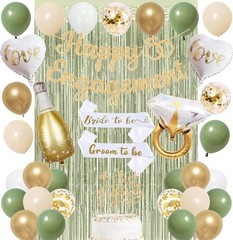 Elevate Your Engagement with Green Gold Party Decorations & Elegant Banner Set
