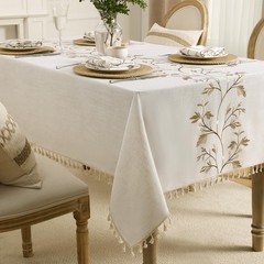 GRASiMOSY Cotton Linen Rectangle Tablecloth with Tassel for Dining Table, Heavy