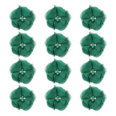 12Pcs 2″ Chiffon Flowers with Rhinestone Pearl Sewing Fabric Flowers, Dark Green