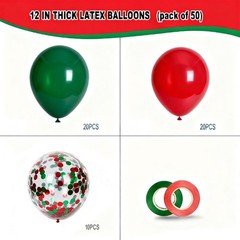 Red and Dark Green Balloons – 50pcs 12inch Christmas Balloons with Ribbons fo…
