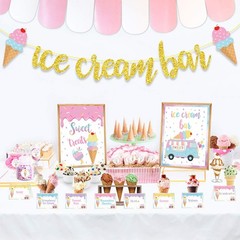 Ice Cream Bar Decor Kit, Summer Ice Cream Sundae Bar Glitter Banner Ice Cream…