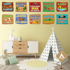 10PCS Summer Camping Party Decorations Banner Camper Adventure Welcome Sign