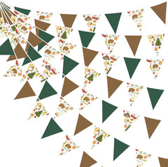 32Ft Green Brown White Party Decorations Brown Green Pennant Banner Fabric Trian