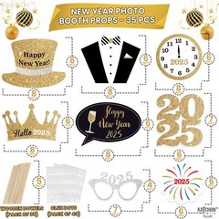Glittery 2025 New Year’s Photo Booth Props Pack of 35 for Festive Celebrations
