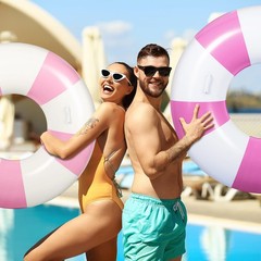 6 Pcs Pink White Striped Pool Floats for Adults Inflatable Large Swim Ring wi…