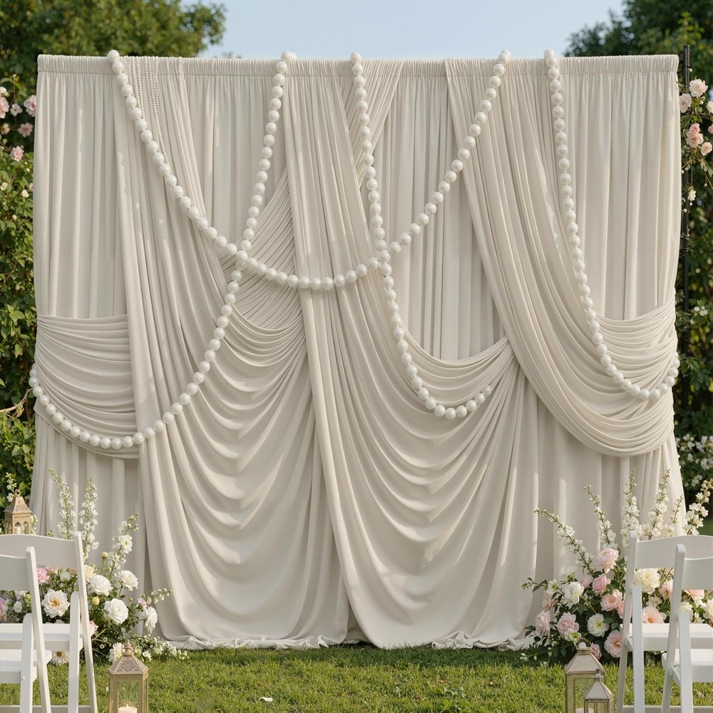 10x10ft Wrinkle Beige Backdrop Curtains for Parties, 2 Panels 5x10ft Silky