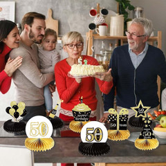 8 Pieces 50Th Birthday Decorations Supplies Set, Easy DIY Honeycomb Centerpiece