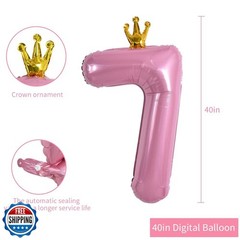 TONIFUL Crown Light Pink 40 Inch Large Number Balloons 0-9, Crown Foil Mylar