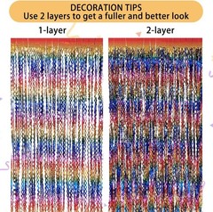 3 Pack Colorful Foil Fringe Curtain Backdrop – 6.6 x 3.3 ft Wavy Rainbow Tins…