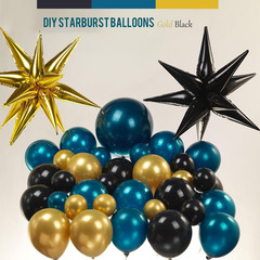 Chrome Dark Teal and Gold Black Balloon Garland Kit 170Pcs Double-Stuffed Navy