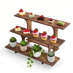 Wooden Display Riser Stand 3-Tier Rectangular Cupcake Rack Portable Shelf Rack
