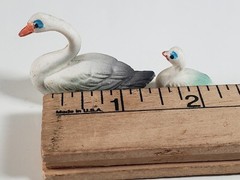 Swan Cake Toppers White Plastic Mother Baby Miniature Figures Set Of 2 Vintage
