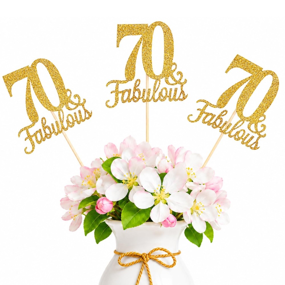 10 PCS Double Sided Gold Fabulous 70th Birthday Table Centerpiece Sticks
