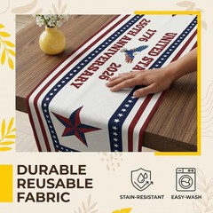 Durable 100% Polyester Patriotic Table Runner – Perfect for July 4th Parties