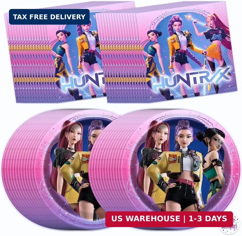 KPop Plates and Napkins – 32 Pack | Dessert-Sized | KPop Demon Hunters Birthday