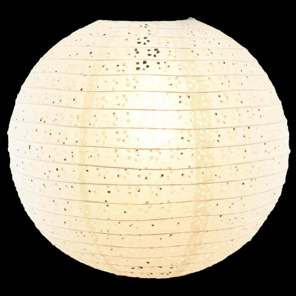 16″ Round Eyelet Lace Look Paper Lantern – White