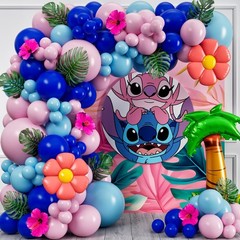 ALL-IN-1 Blue Alien Balloon Arch Kit with BONUS Palm Tree & Tropical Flowers …