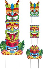 Luau Party Decorations Metal 3 Stacked Tiki Decorative Garden Stakes Luau