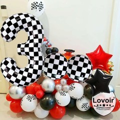 40 Inch Black White Checkered Number 3 Balloon Giant Race Car Themed Checkere…