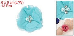 12Set 2″ Chiffon Flowers with Rhinestone Pearl Sewing Fabric Flowers Teal