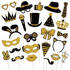Photo Booth Props, Kaluofan 25PCS Black and Gold Party Decorations, Universal