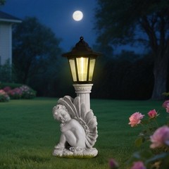 Antique Roman Column Knee Angel Solar Light Outdoor Garden Courtyard Decor