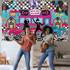 1950’s Rock and Roll Party Decorations – 50’s Photo Diner Backdrop, Rock and …