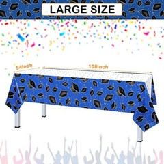 3 Pcs 2024 Graduation Party Tablecloth, Graduation Cap Rectangle Blue and White