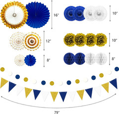 23Pcs Navy Blue and Gold Graduation Birthday Party Decorations | Blue Gold Decor
