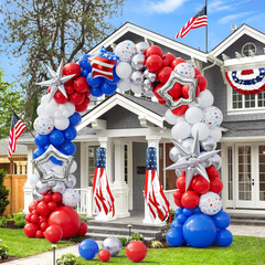 161Pcs Red White and Blue Balloons Arch Garland Kit with Exploding Hollow Star F