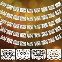 15 Ft White Mexican Papel Picado Banner – Perfect for Fiesta & Day of the Dead
