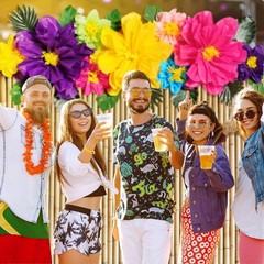 22 Pcs Hawaiian Beach Backdrop with Hawaii Paper Flowers Decorations Set 71 x 43