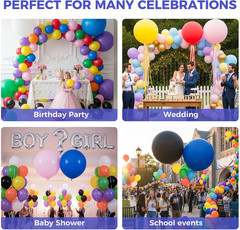36 Inch Assorted Rainbow Large Latex Balloons, 15 PCS Big Multicolor Colorful Ba