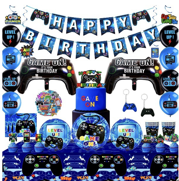 Video Game Birthday Decorations For Boys + 16 Guests Plates Napkin Cups Cutlery