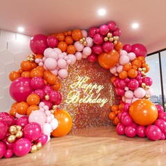 Pink and Orange Balloon Arch Kit, 161Pcs Hot Pink Orange Metallic Gold Latex …