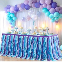 Mermaid Tulle Tutu Ruffle Curly Willow Table Skirt for Rectangle Table 9ft,…