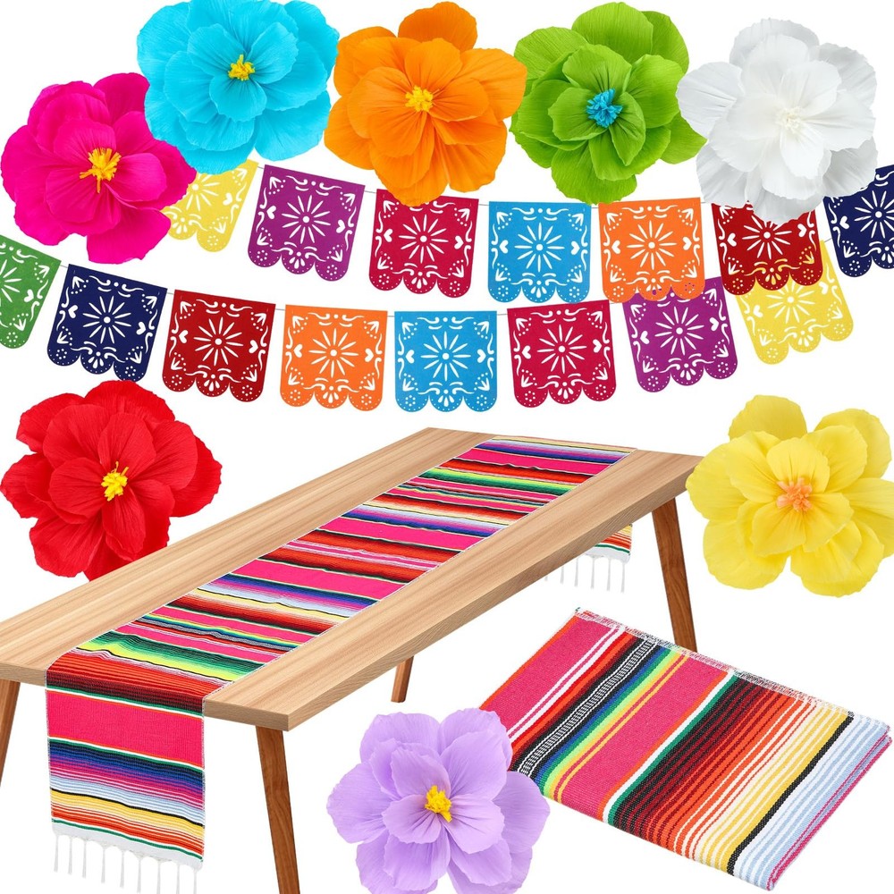 10 Pcs Mexican Party Decoration Fiesta Papel Picado Banner Mexican Table Runn…