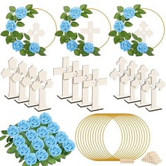 48 Pcs Baptism Centerpiece Decoration For Table 12 Wood Cross 12 Metal Floral Ho