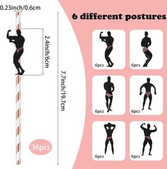 36 Pcs Bachelorette Straws, Funny Male Dancer Drinking Straws for Bachelorette
