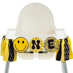 One Happy Dude High Chair Banner Lightning Smile Face First Birthday Banner G…