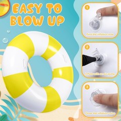 6 Pcs Yellow White Inflatable Striped Pool Float Large Swim Ring with Handles…