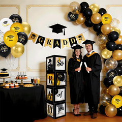 Graduation Decorations Class of 2026 – Black Graduation Balloons Boxes with Lett