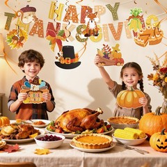 Thanksgiving Decor Set Banner & Hanging Swirls for Home,Office Party Decorations