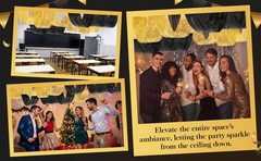 4 Pcs 15ft Gold and Black Metallic Foil Ceiling Fringe Curtains, Graduation