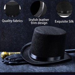 3 Pack Black Felt Top Hats for Kids,Magician Hat Costume,Tall Victorian Tuxed…