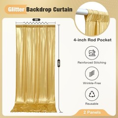 10x10FT Gold Sequin Backdrop Curtain for Party – 2 Panels 5x10FT Wrinkle-Shimmer