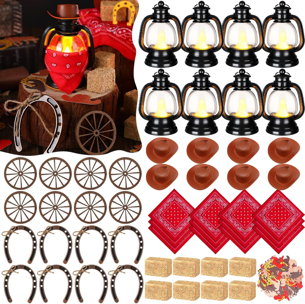 Arrowbash 73 Pcs Western Party Decoration Mini Cowboy Cowgirl Hats Lanterns Set