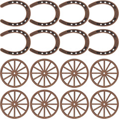 16Pcs Mini Horseshoes Wagon Wheel Decor, Lucky Western Theme Party Decorations w