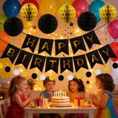 Birthday Banner Decorations with Honeycomb Balls, Stars, Circle Dots Garland …